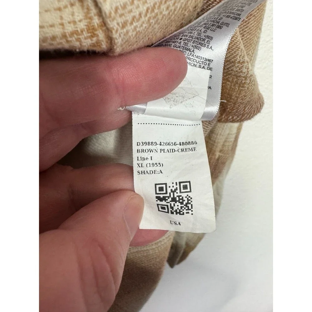 Old Navy Girls XL Hooded Flannel Shirt Cream Tan Plaid Button Front Long Sleeve